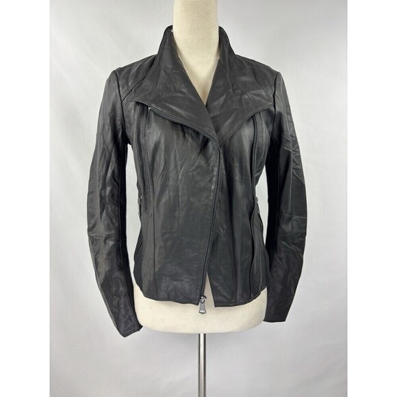Andrew Marc Moto Felix Jacket Black Leather Small Pockets Knit Panels Gothcore - Picture 5 of 16